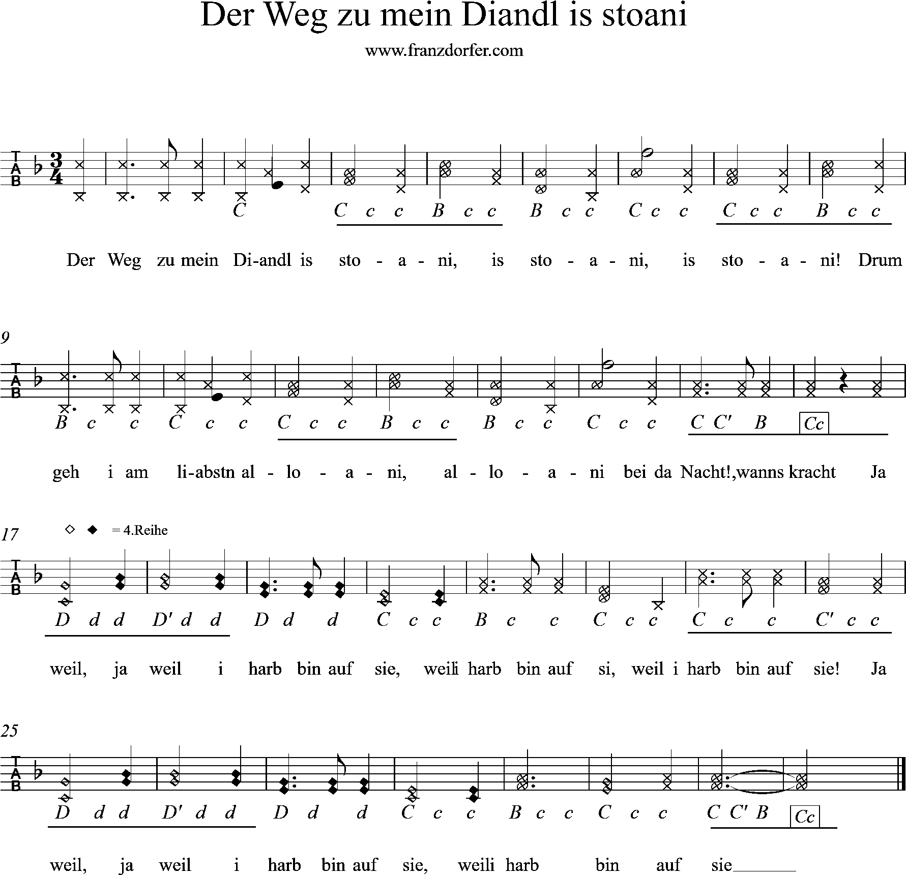 Stiimungslieder mit der Ziach, Der Weg zu mein Diandl is Stoani-griffschrift